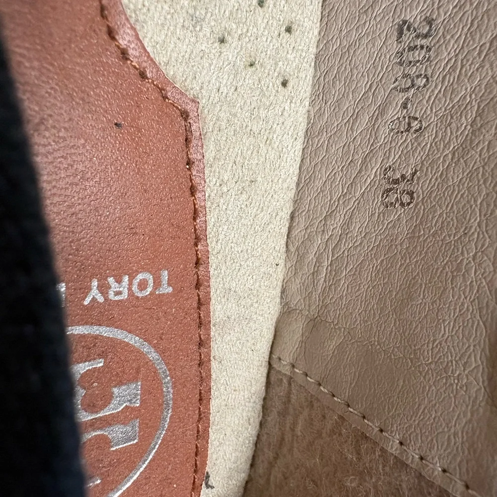 Tory Burch Beige Canvas Espadrilles with Navy Trim and Logo Insole
